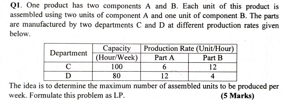  Q1. One product has two components A and B . Each