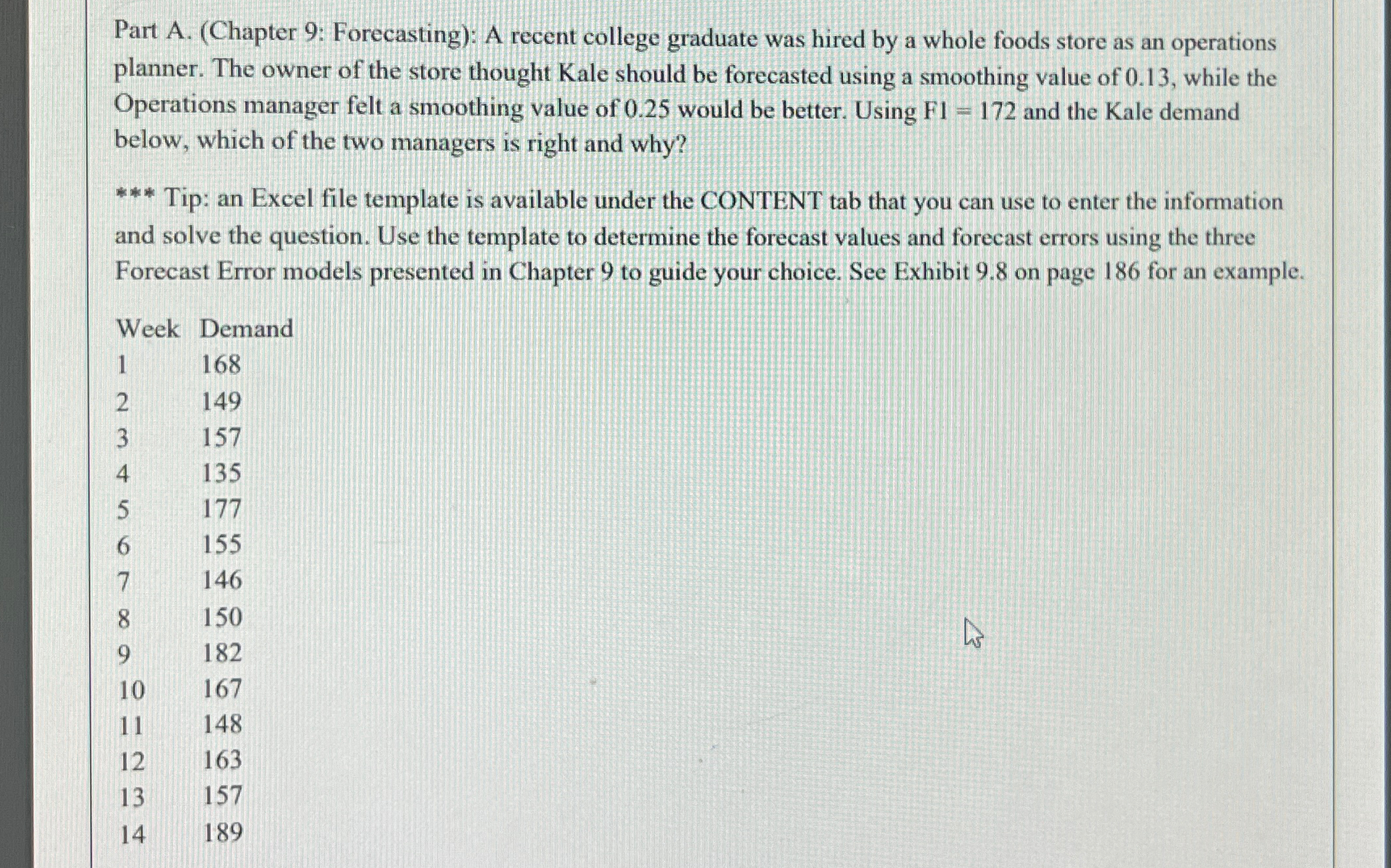  Part A.(Chapter 9: Forecasting): A recent college graduate was hired by