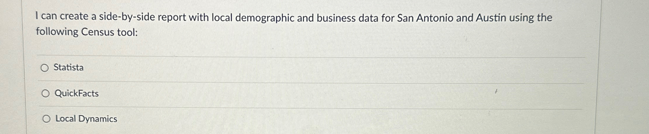  I can create a side-by-side report with local demographic and business
