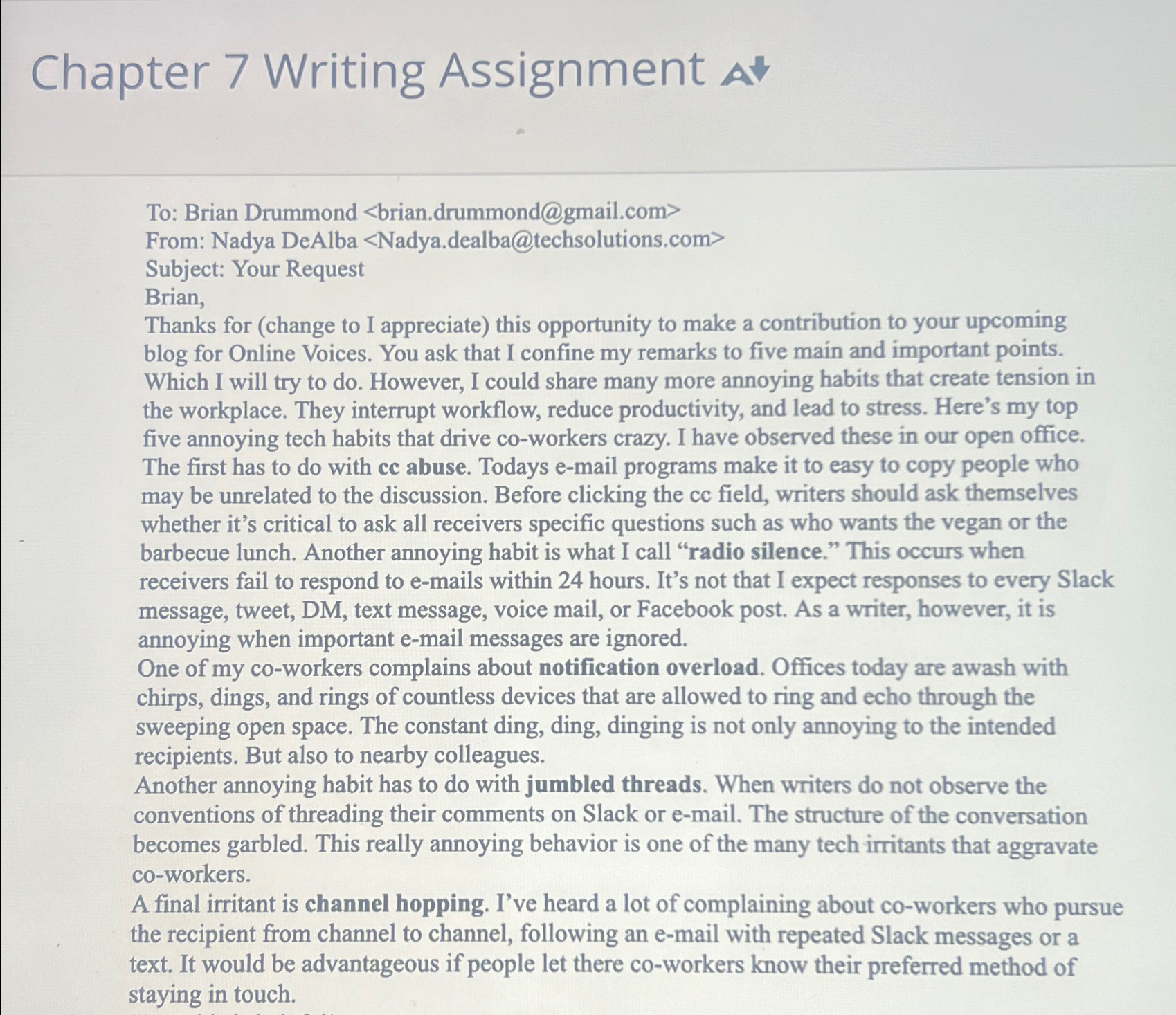  Chapter 7 Writing Assignment Av To: Brian Drummond brian.drummond@gmail.com From: Nadya