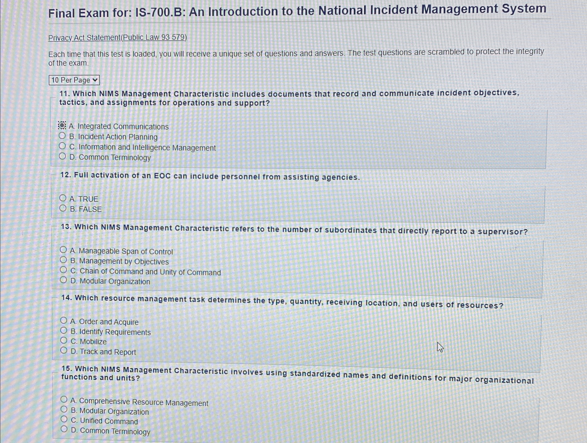  Final Exam for: IS-700.B: An Introduction to the National Incident Management