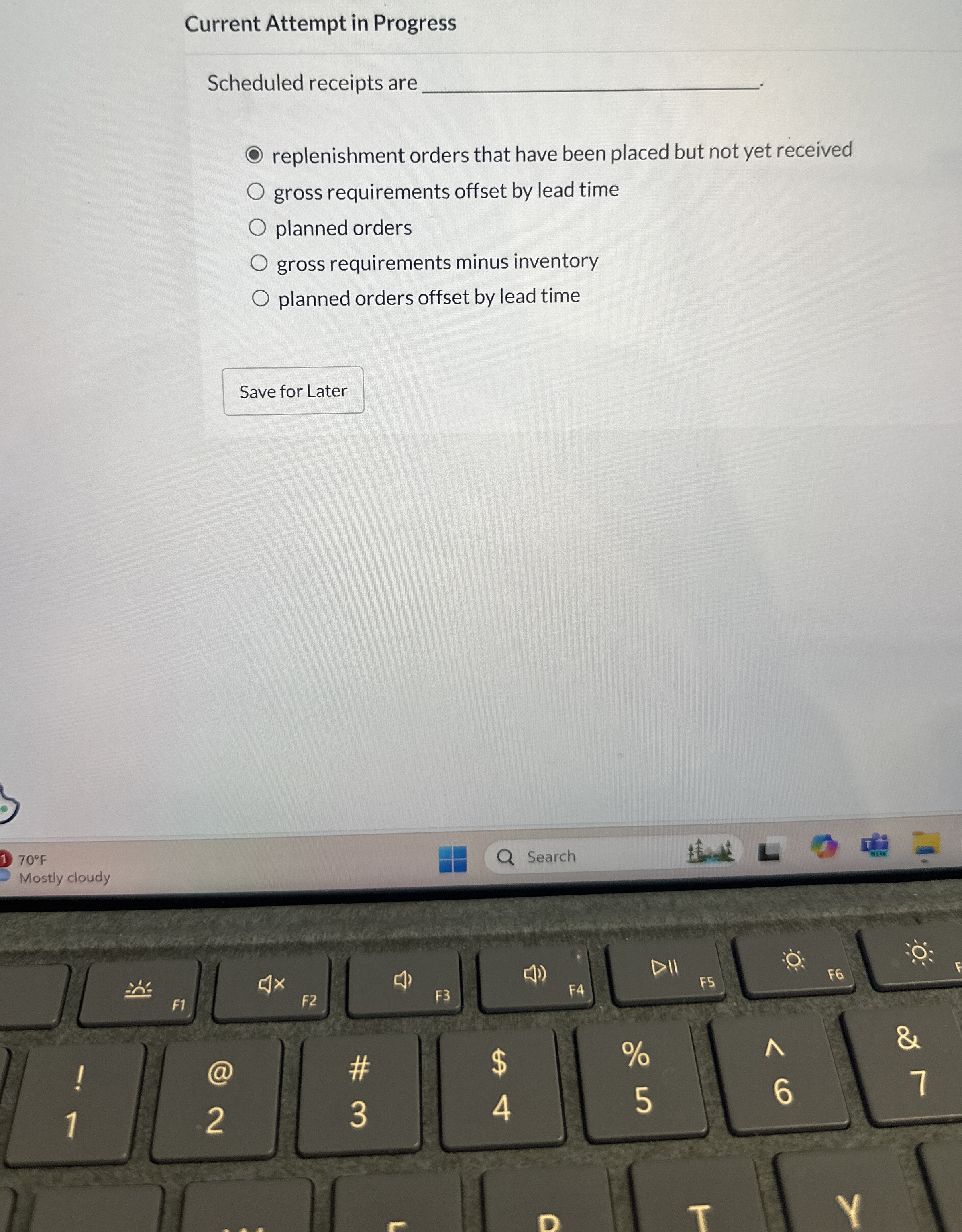  Current Attempt in Progress Scheduled receipts are replenishment orders that have