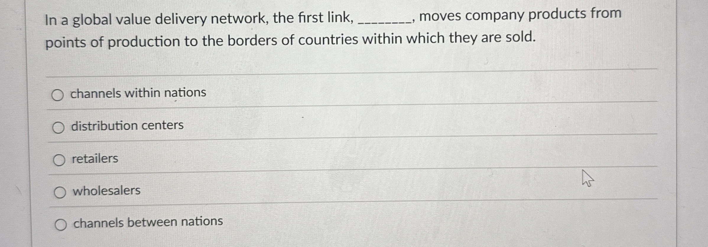  In a global value delivery network, the first link, moves company