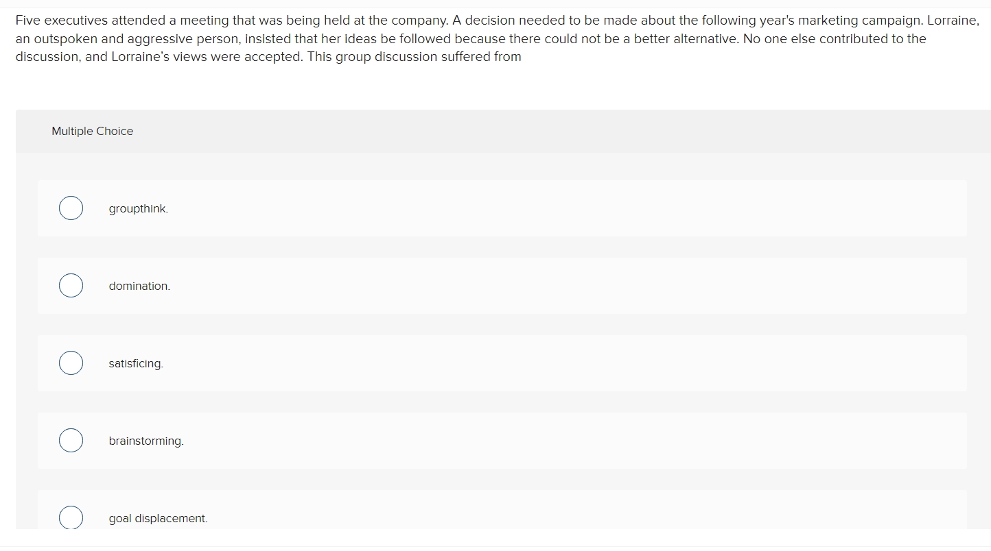  Five executives attended a meeting that was being held at the