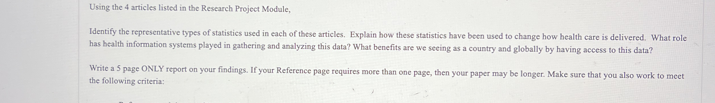  Using the 4 articles listed in the Research Project Module, Identify