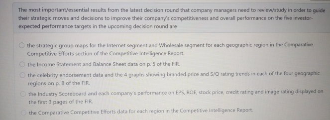  The most important/essential results from the latest decision round that company