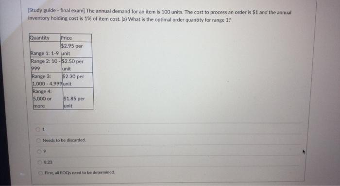  [Study guide - final exam] The annual demand for an item