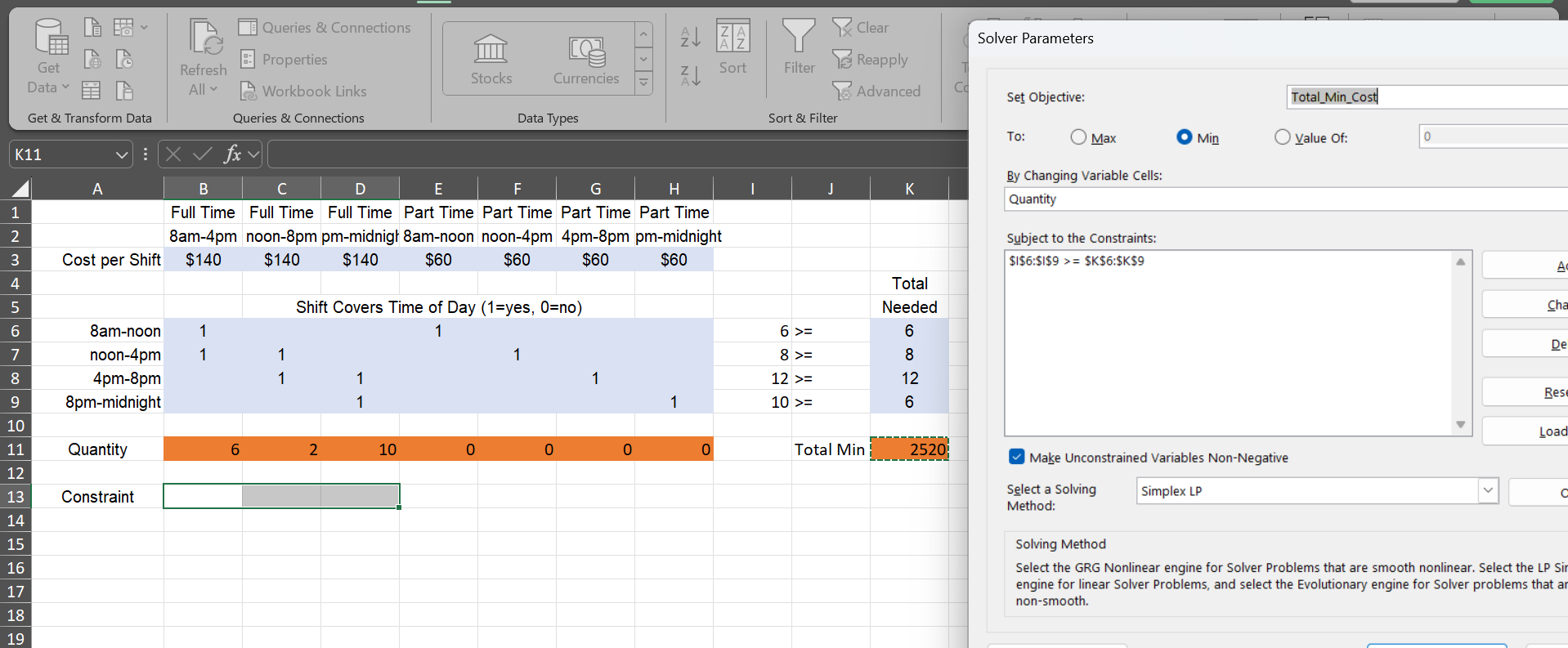  Subiect to the Constraints: Quantity Make Unconstrained Variables Non-Negative Select a