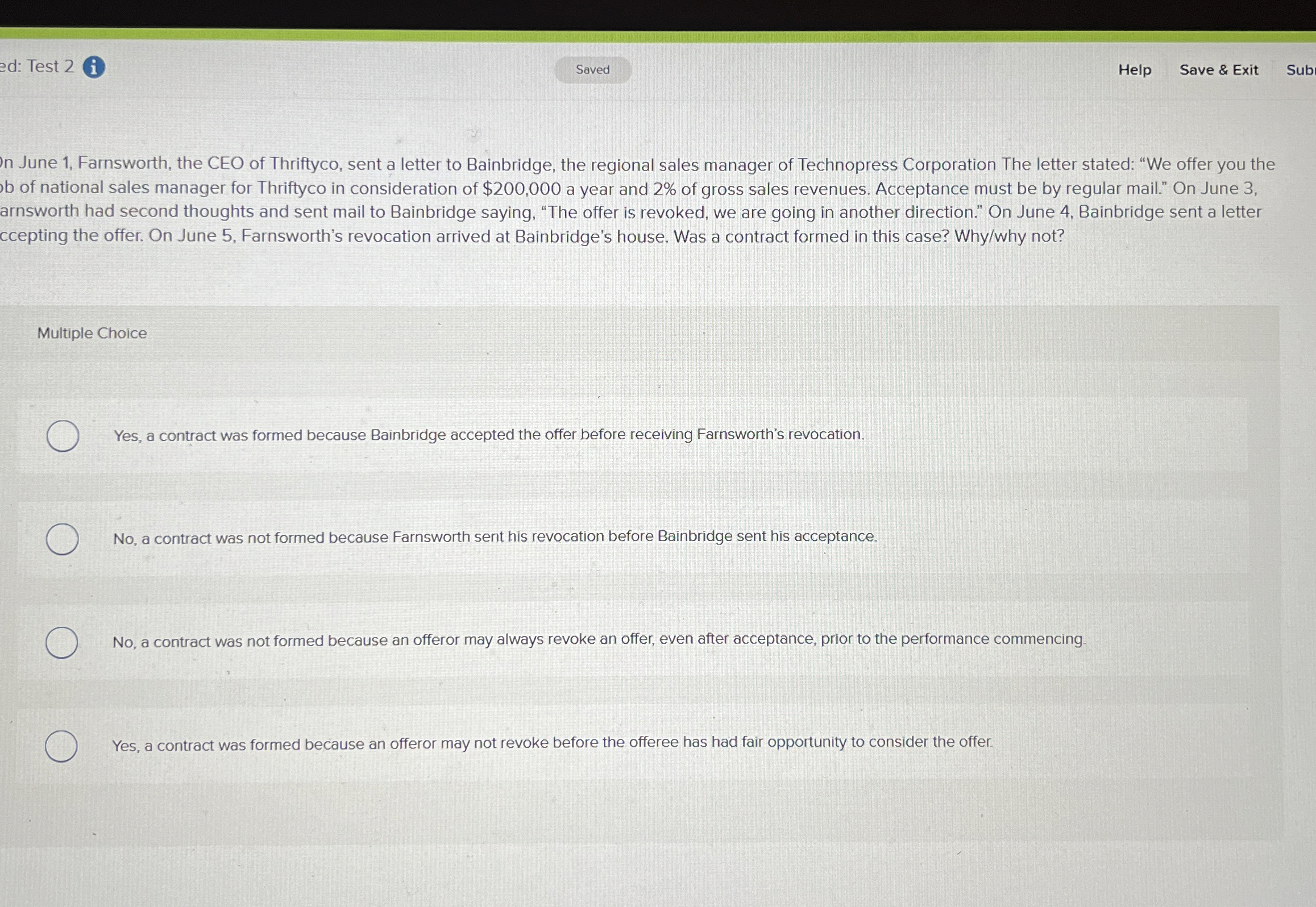  d: Test 2 i. Help Save & Exit Sub I June