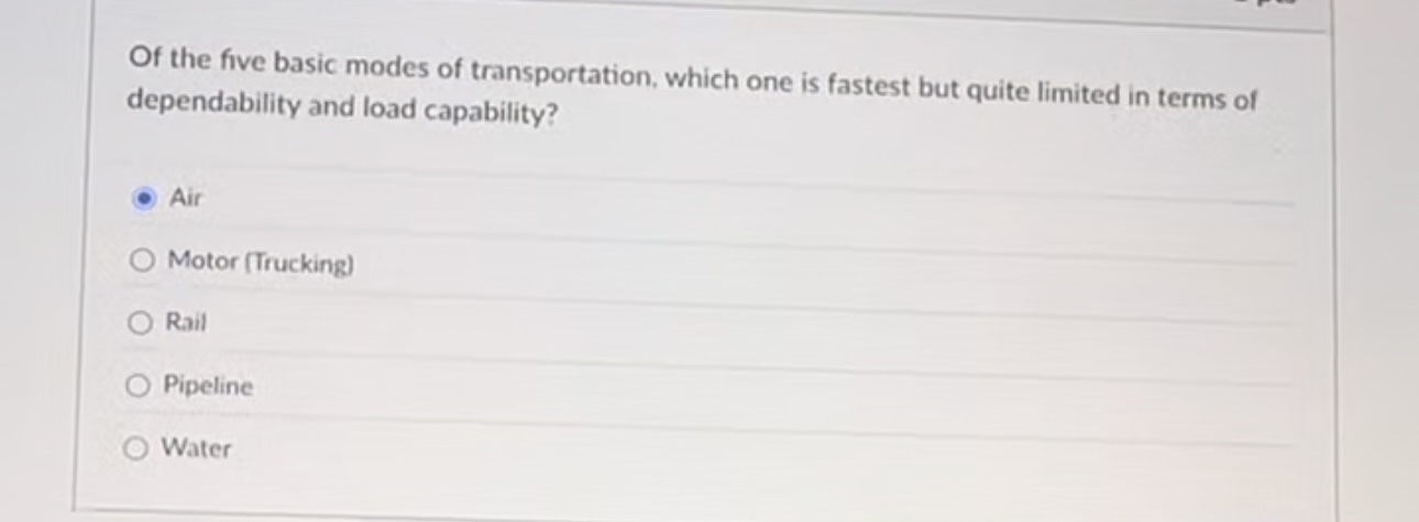  Of the five basic modes of transportation, which one is fastest