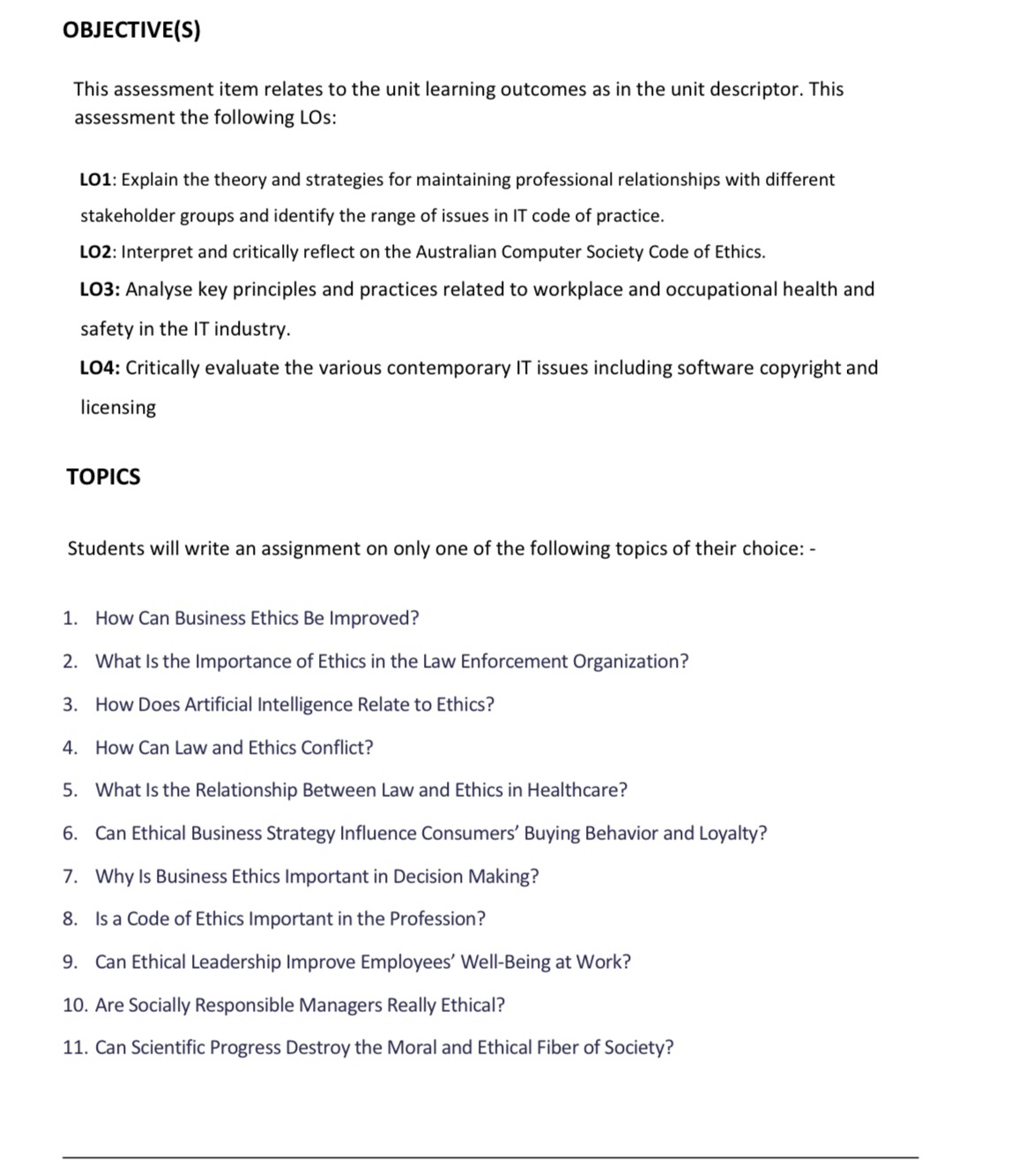  OBJECTIVE(S) This assessment item relates to the unit learning outcomes as