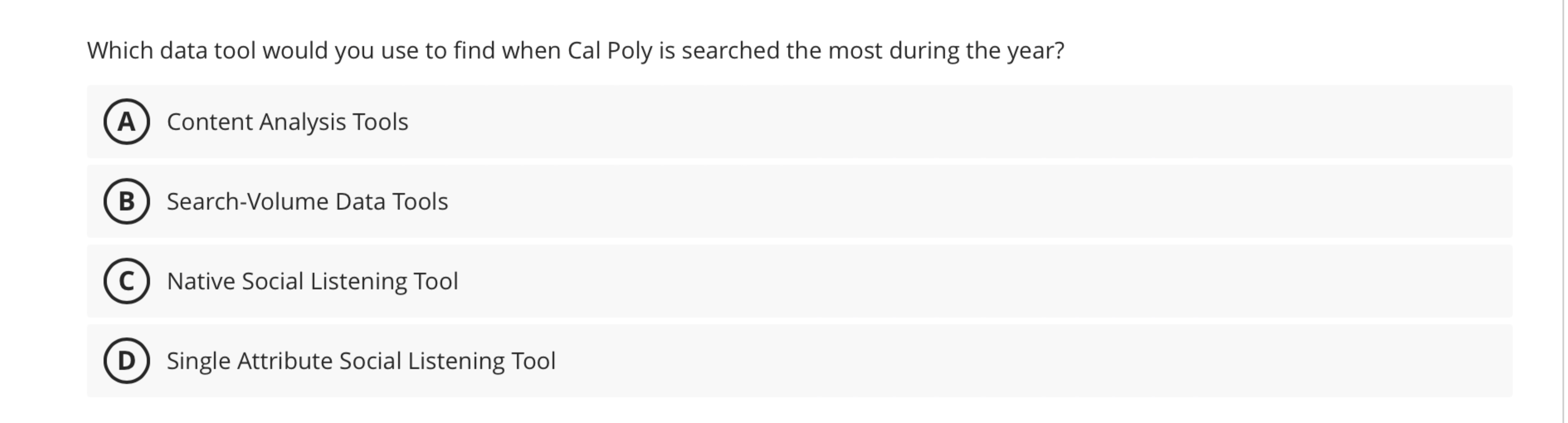  Which data tool would you use to find when Cal Poly