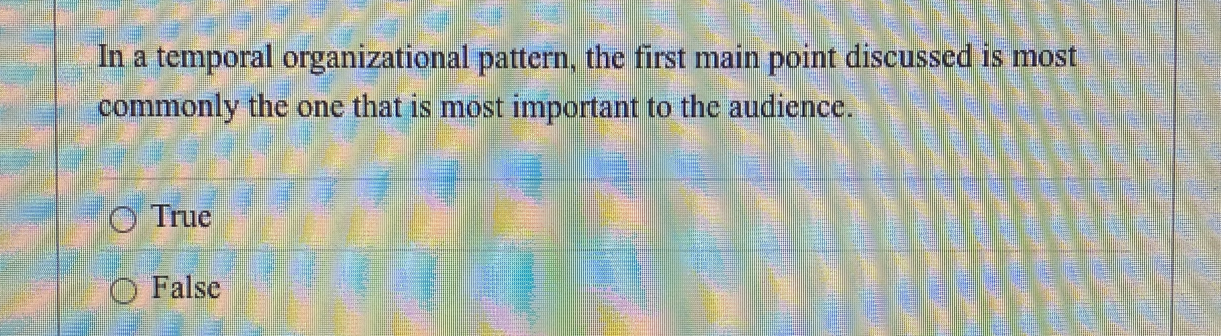  In a temporal organizational pattern, the first main point discussed is