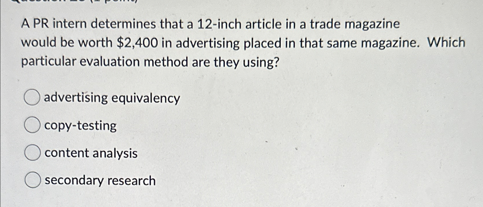  A PR intern determines that a 12-inch article in a trade