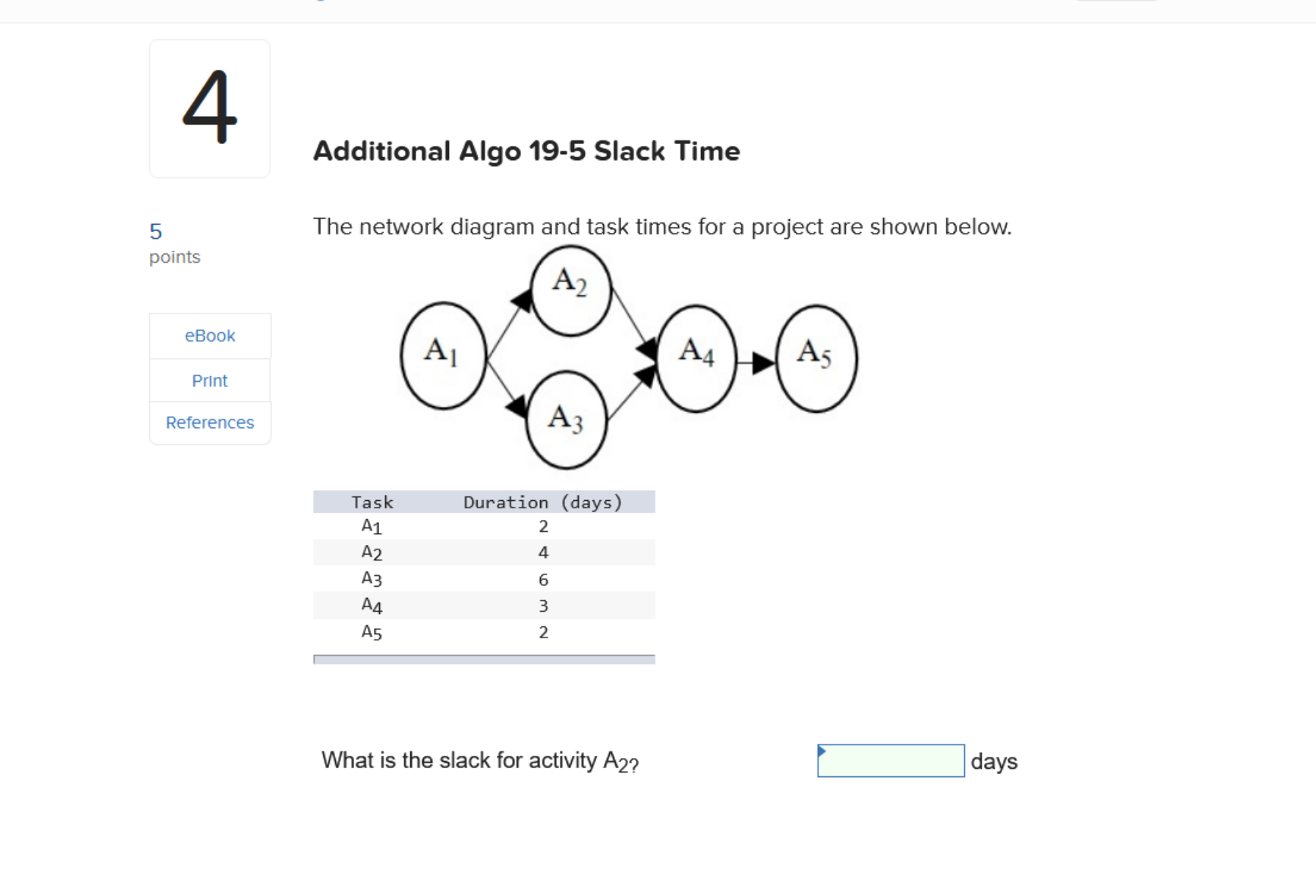  Additional Algo 19-5 Slack Time The network diagram and task times