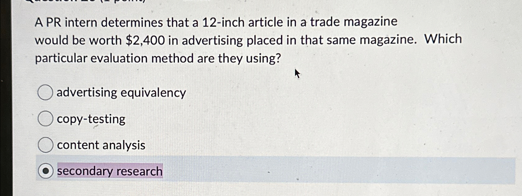  A PR intern determines that a 12-inch article in a trade