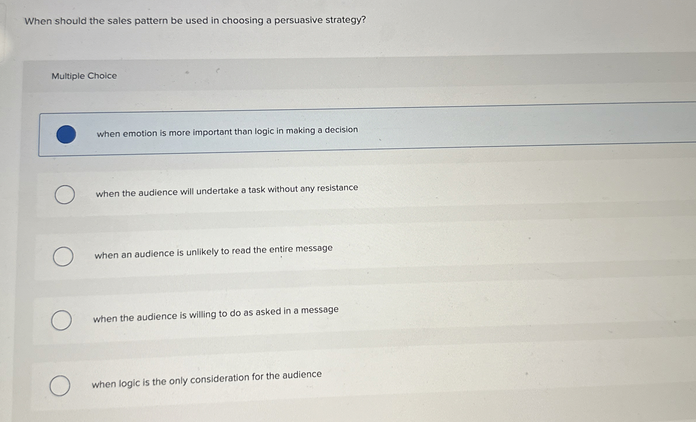  When should the sales pattern be used in choosing a persuasive