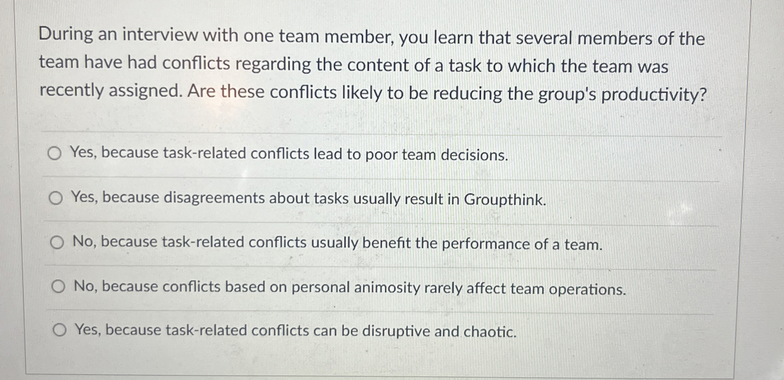  During an interview with one team member, you learn that several