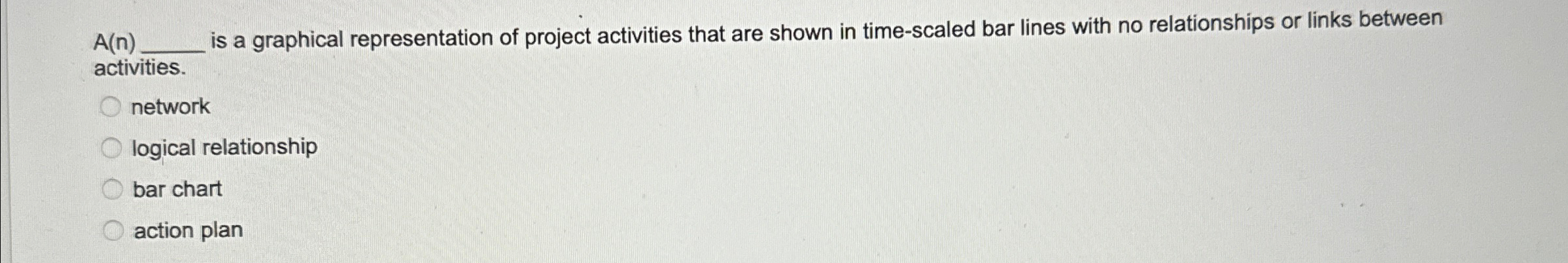  A(n)q, is a graphical representation of project activities that are shown