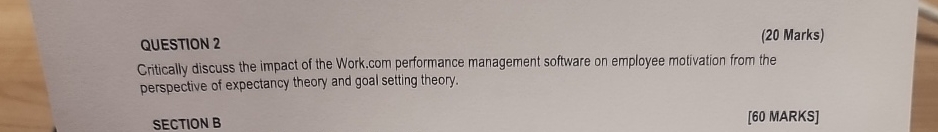  QUESTION 2 (20 Marks) Critically discuss the impact of the Work.com