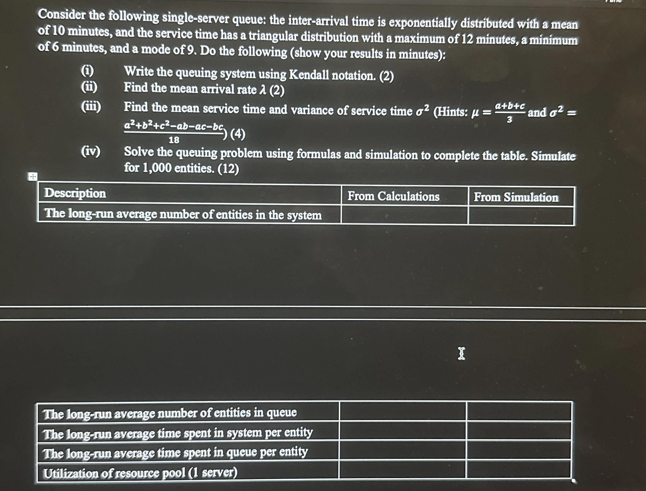  Consider the following single-server queue: the inter-arrival time is exponentially distributed