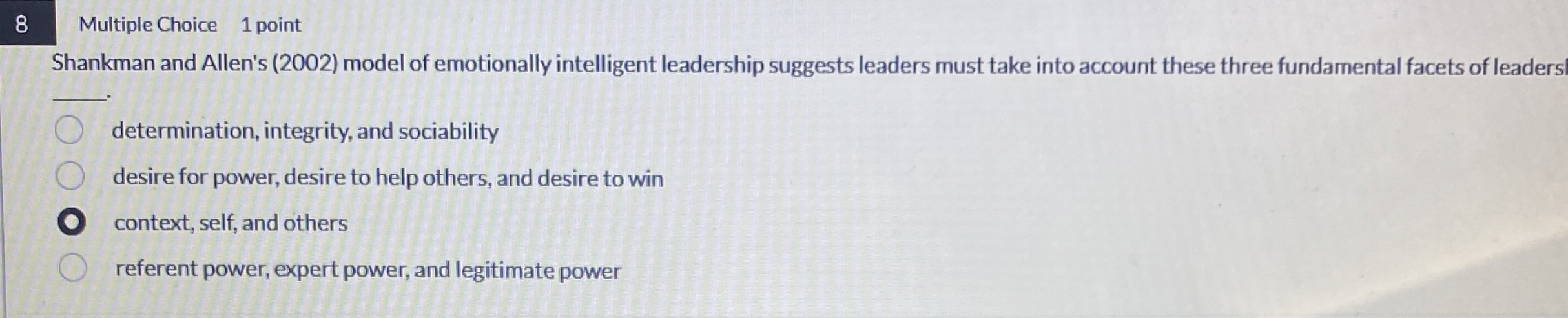  8 Multiple Choice 1 point Shankman and Allen's (2002) model of