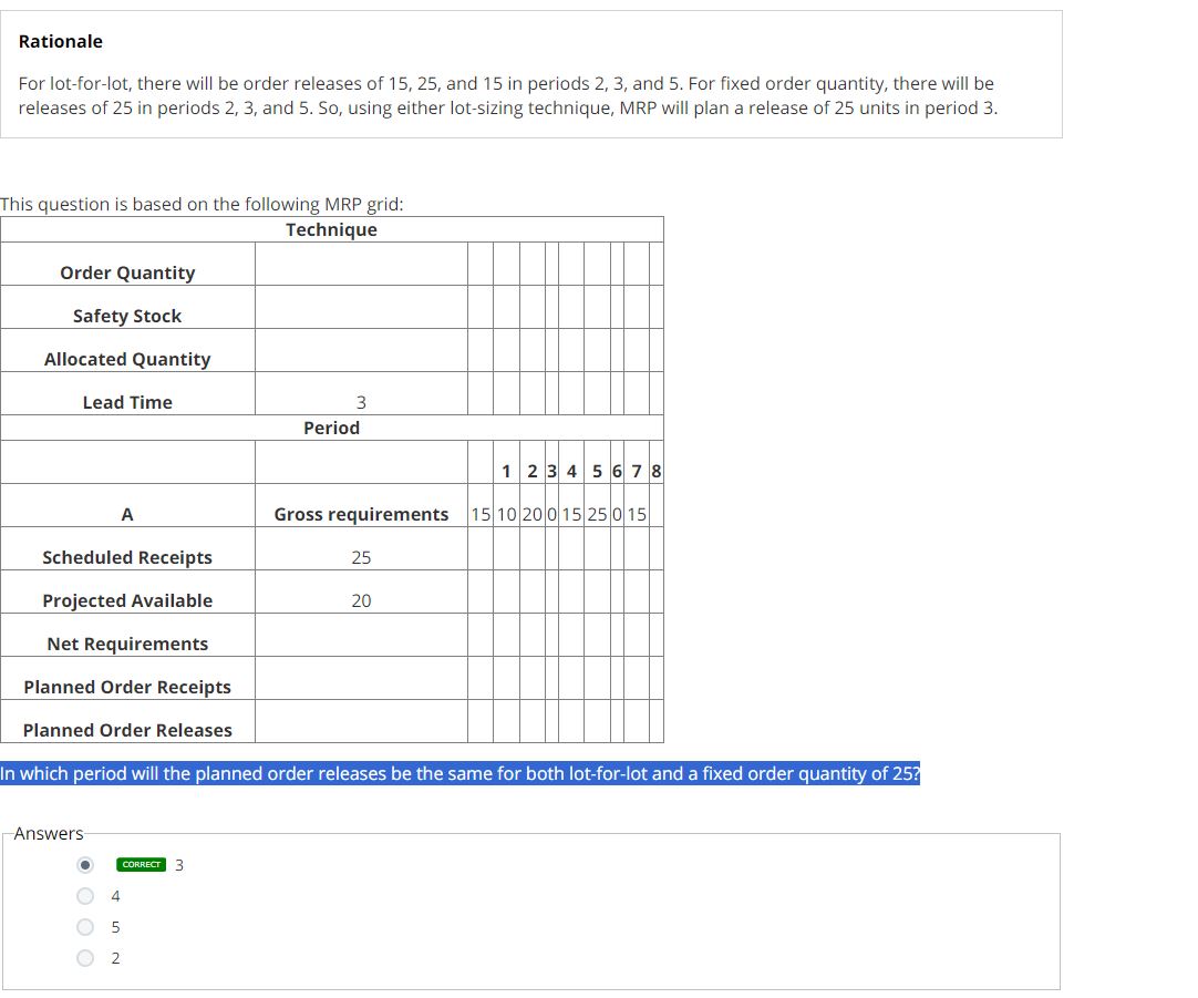  Rationale For lot-for-lot, there will be order releases of 15,25, and