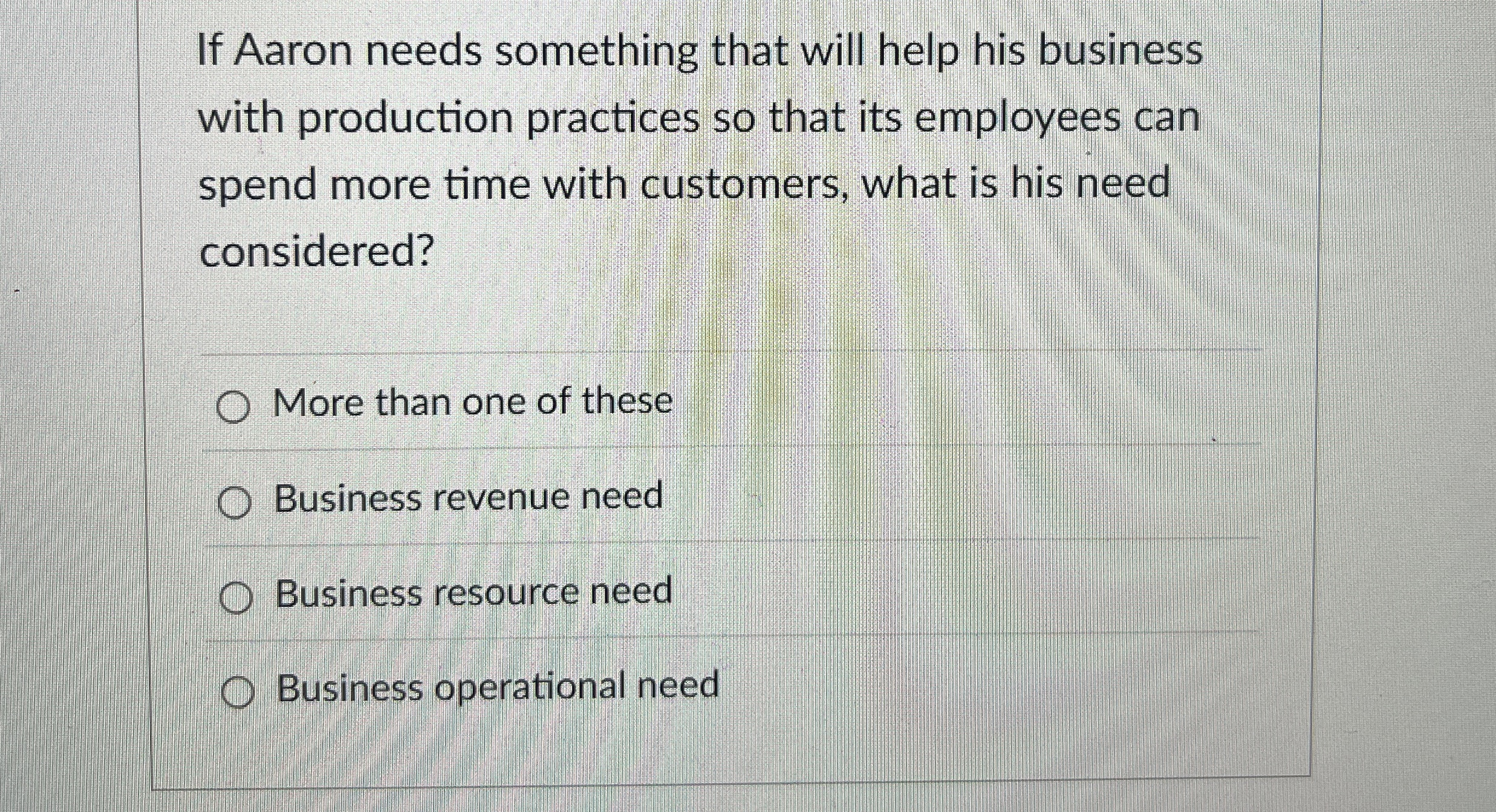  If Aaron needs something that will help his business with production