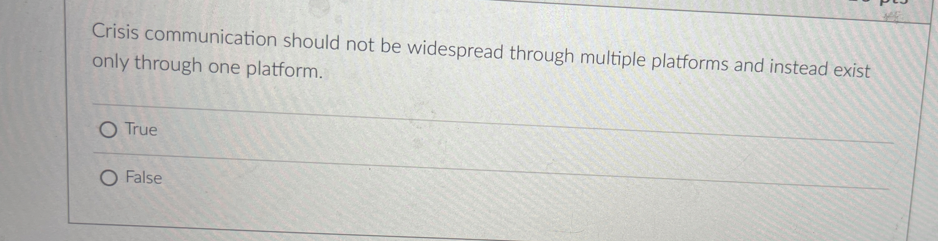  Crisis communication should not be widespread through multiple platforms and instead