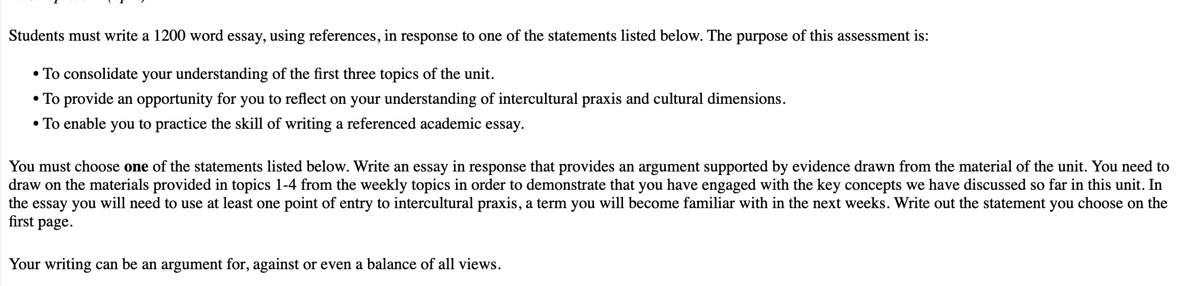  Students must write a 1200 word essay, using references, in response