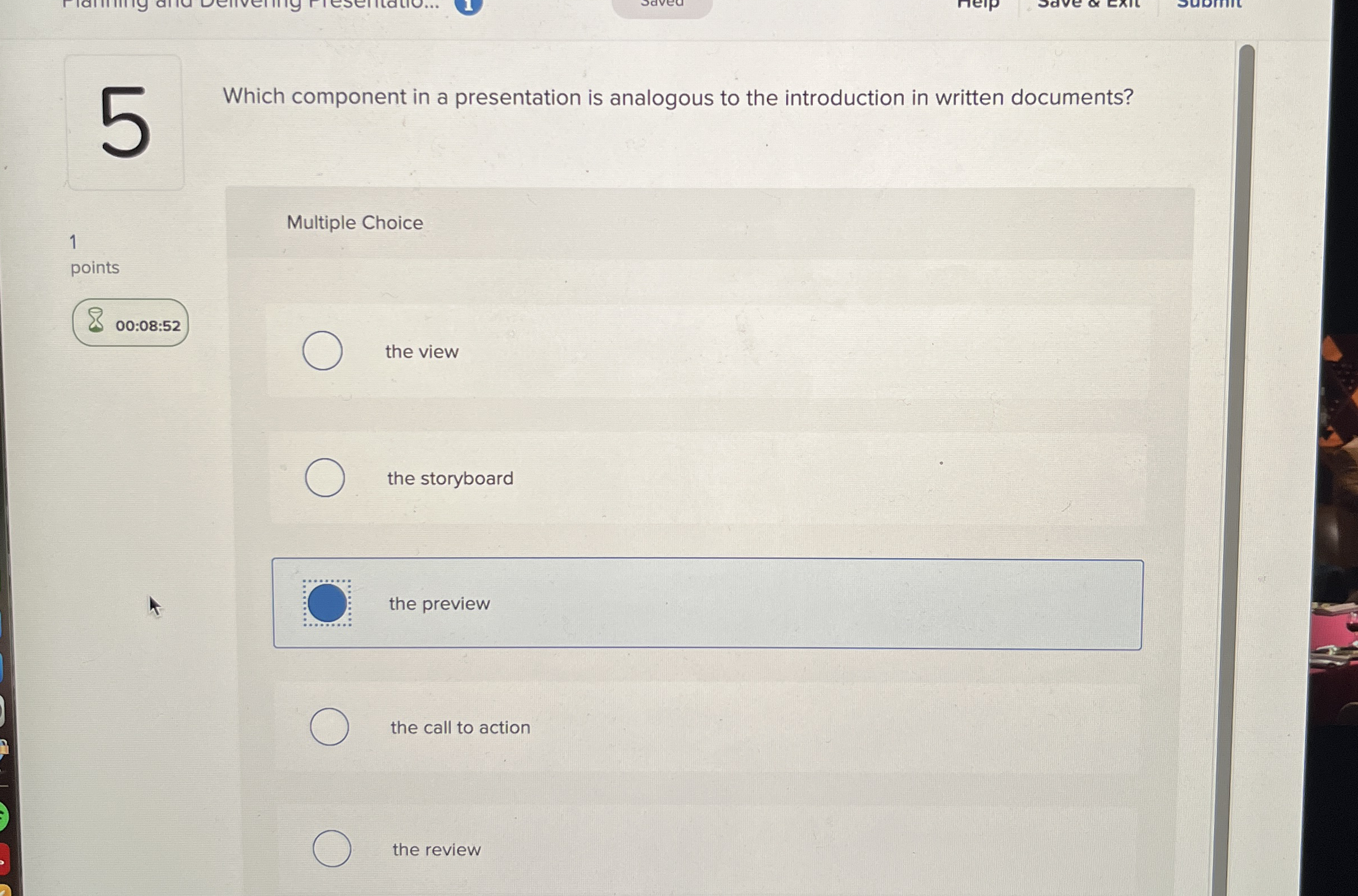  Which component in a presentation is analogous to the introduction in