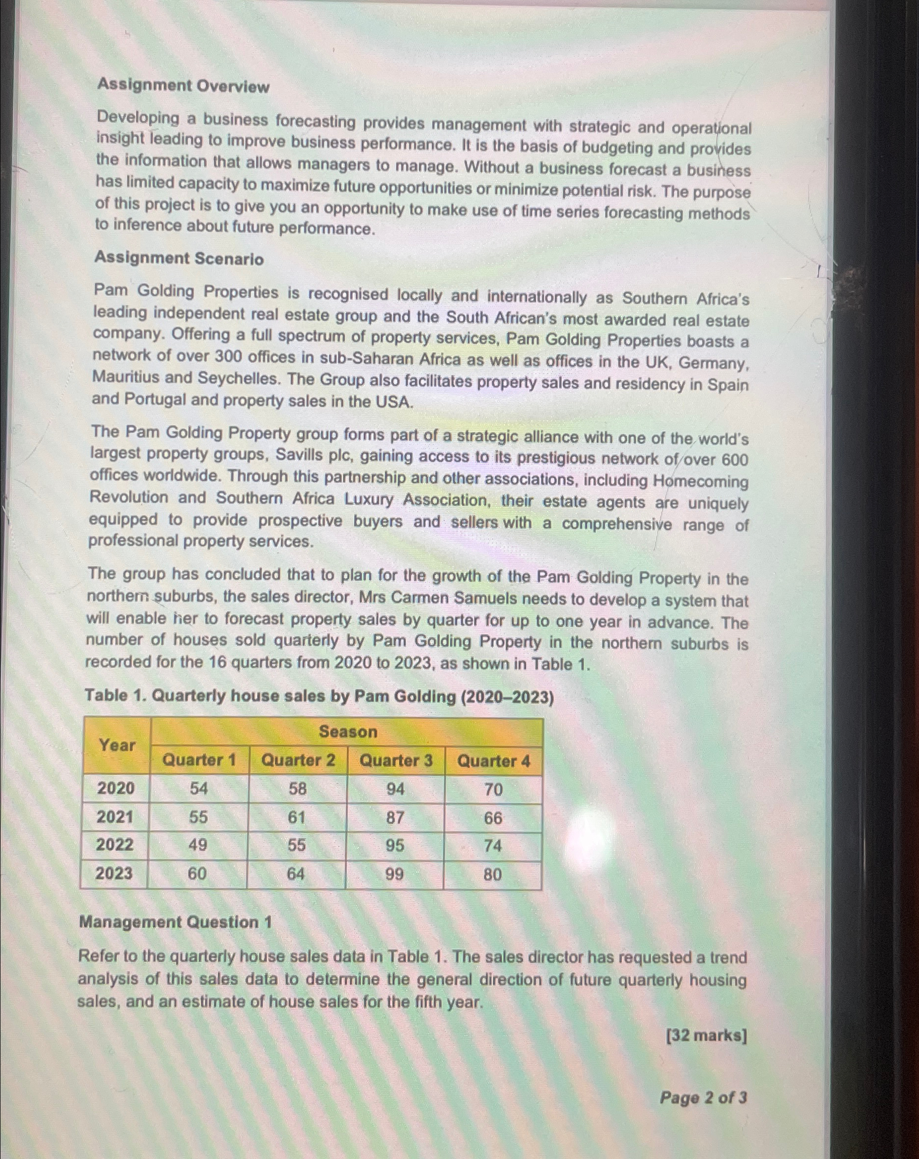  Assignment Overview Developing a business forecasting provides management with strategic and