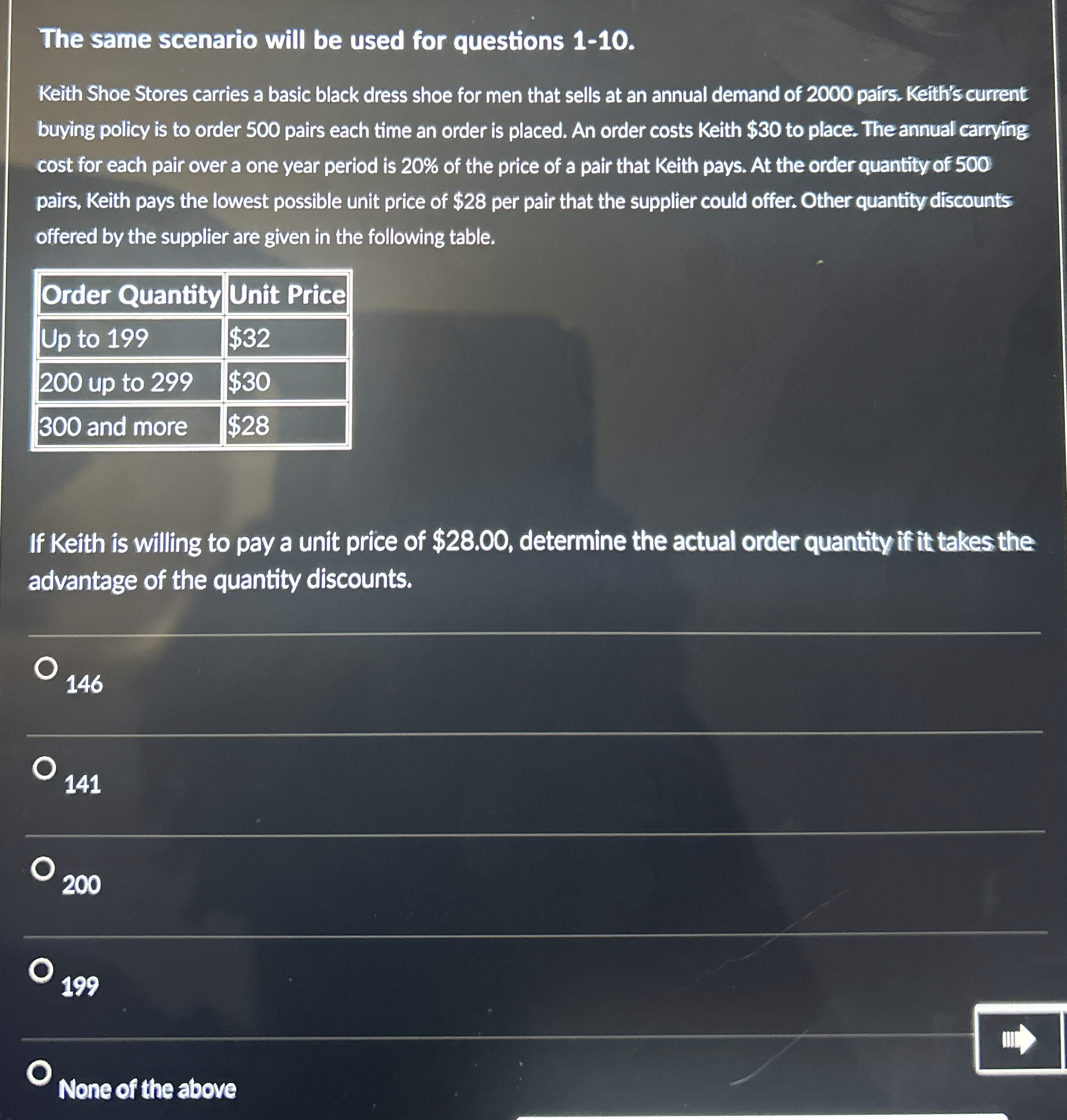  The same scenario will be used for questions 1-10. Keith Shoe