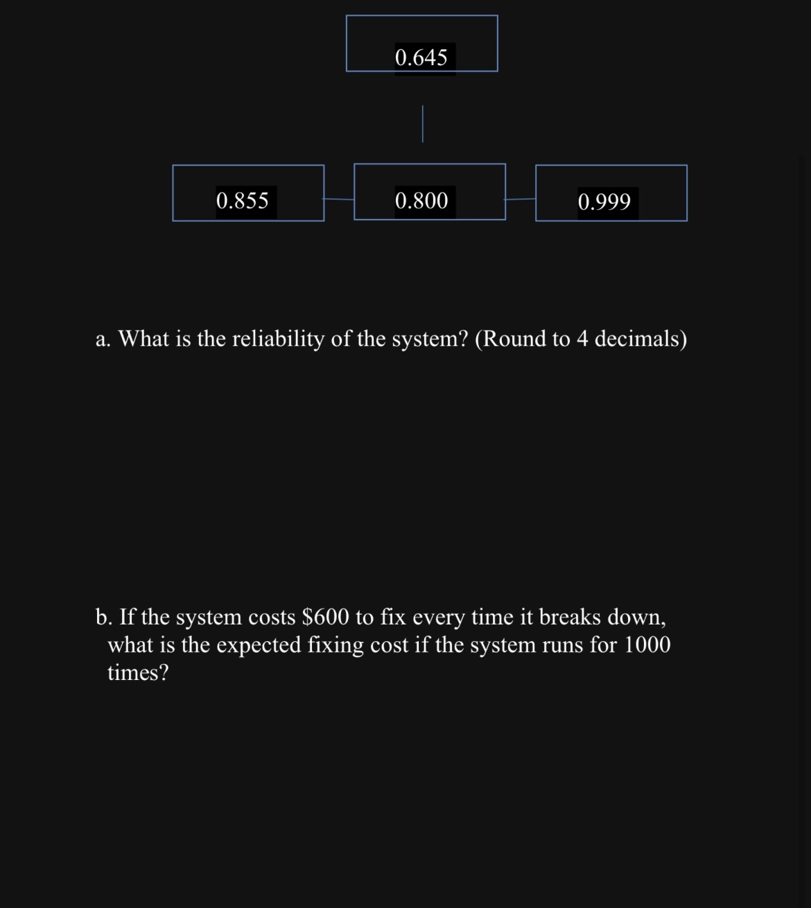  a. What is the reliability of the system? (Round to 4