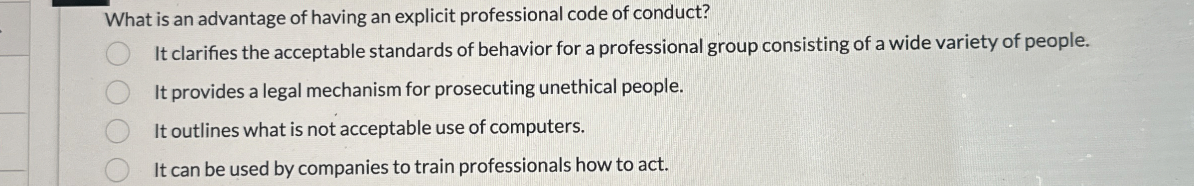  What is an advantage of having an explicit professional code of