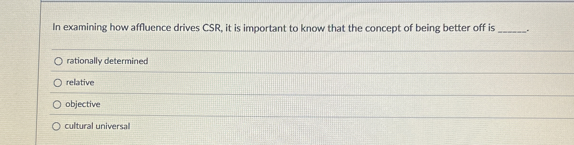  In examining how affluence drives CSR, it is important to know