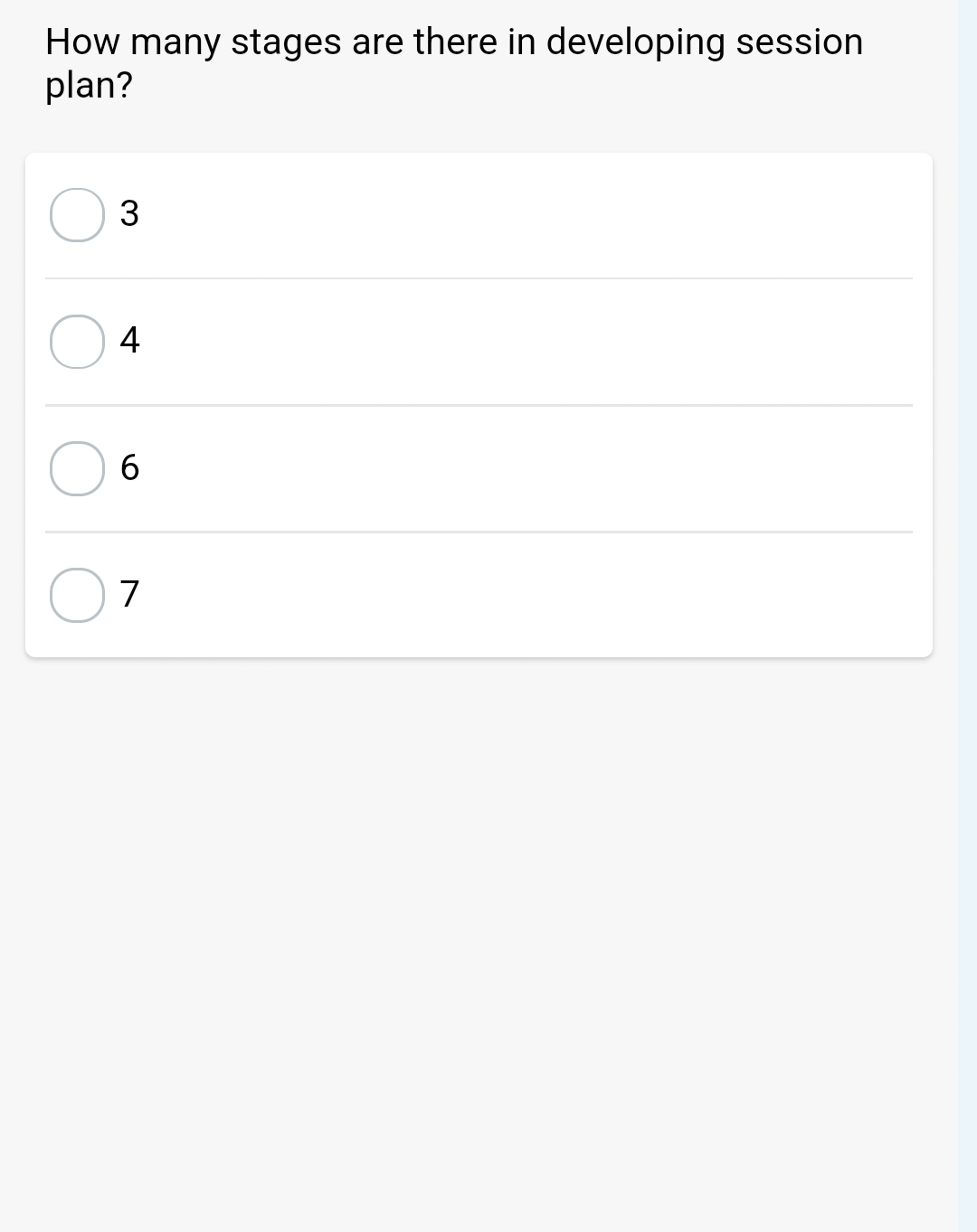  How many stages are there in developing session plan? 3 4