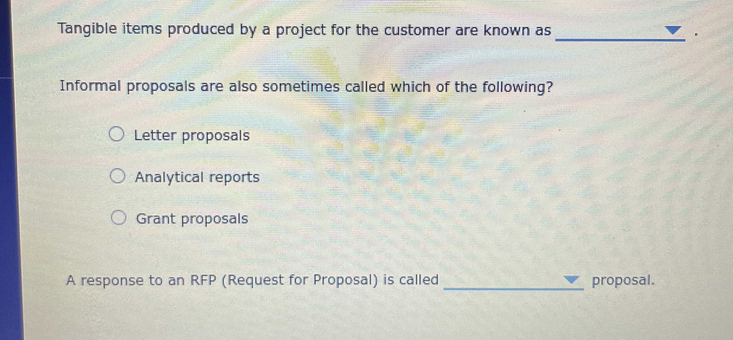  Tangible items produced by a project for the customer are known