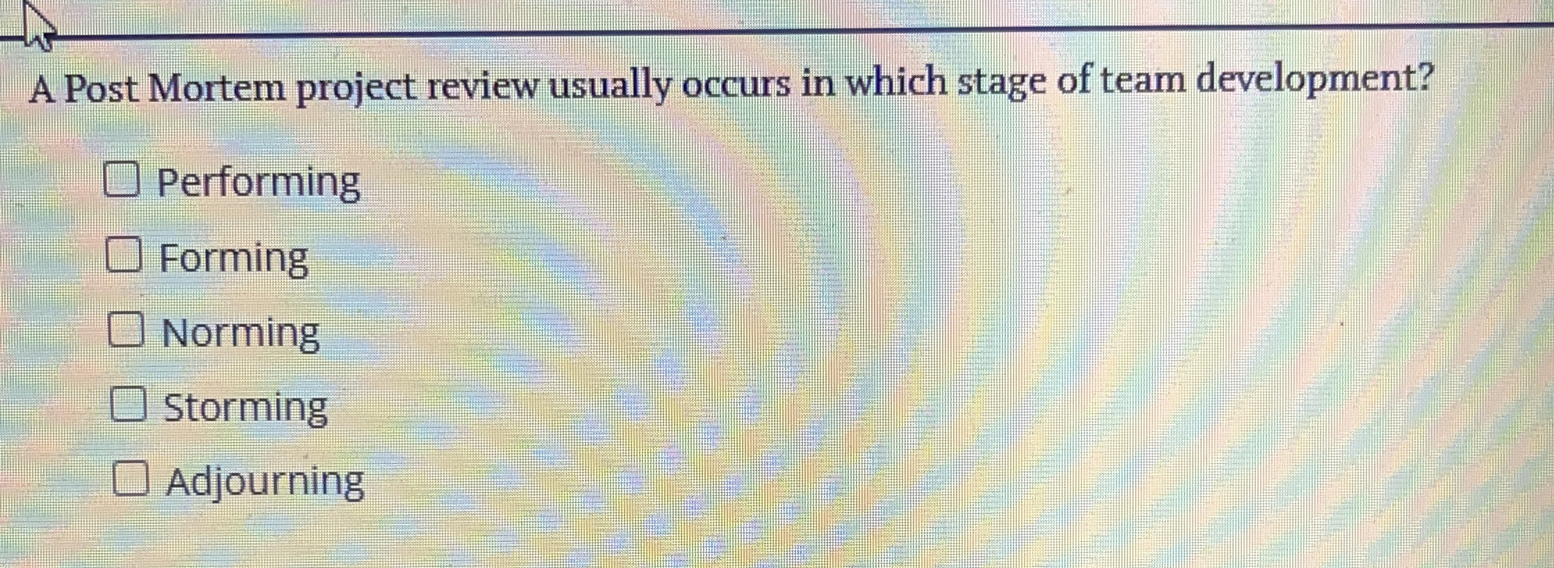  A Post Mortem project review usually occurs in which stage of