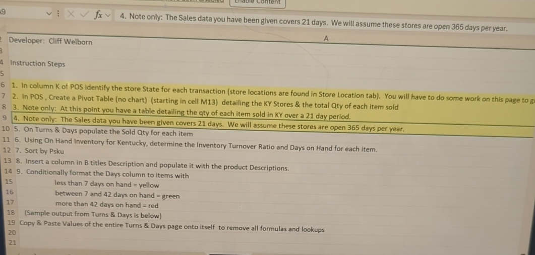  Developer: Cliff Welborn 4. Note only: The Sales data you have