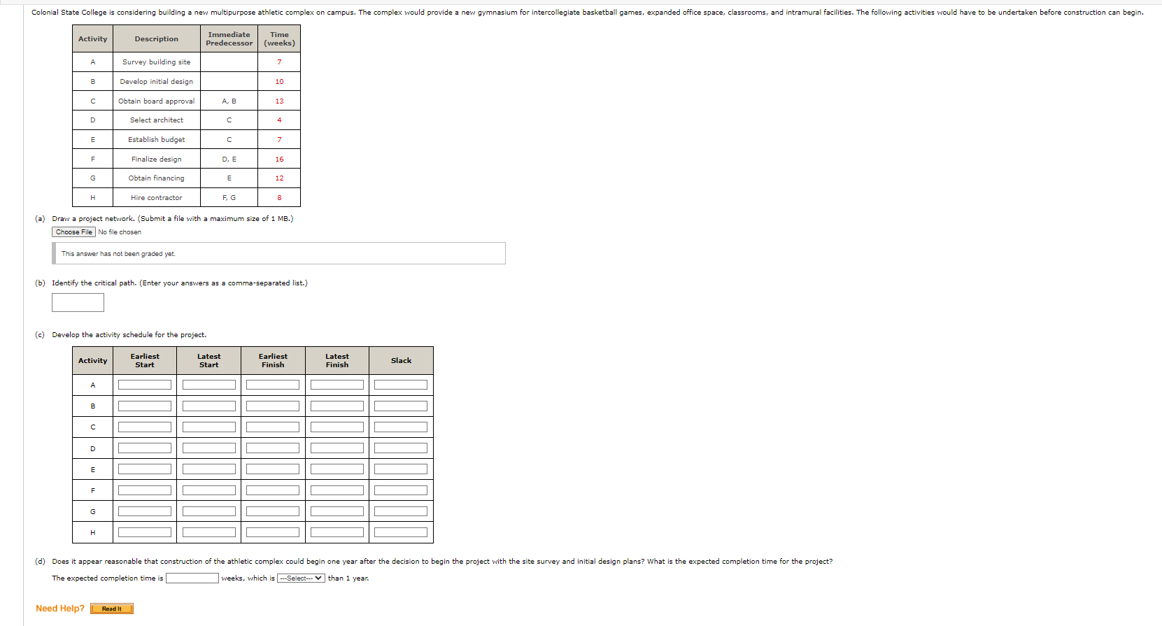  Colonial State College is considering building a new multipurpose athletic complex