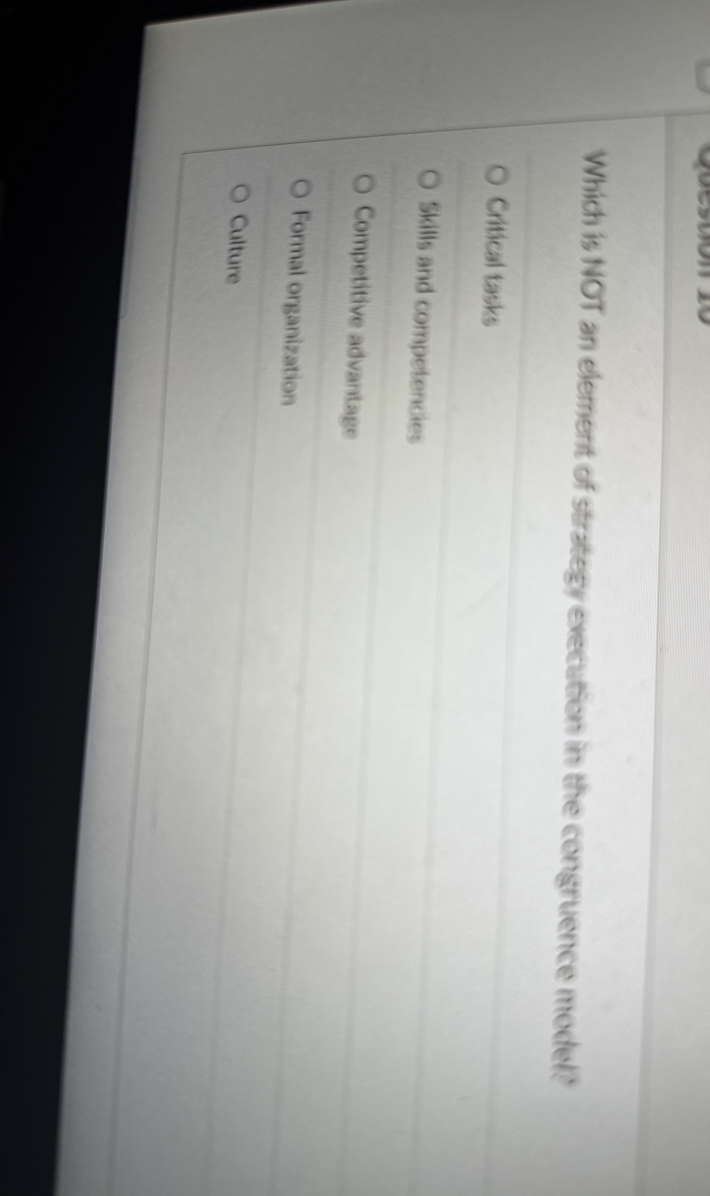  Which is NOT an element of strategy evecution in the congruence