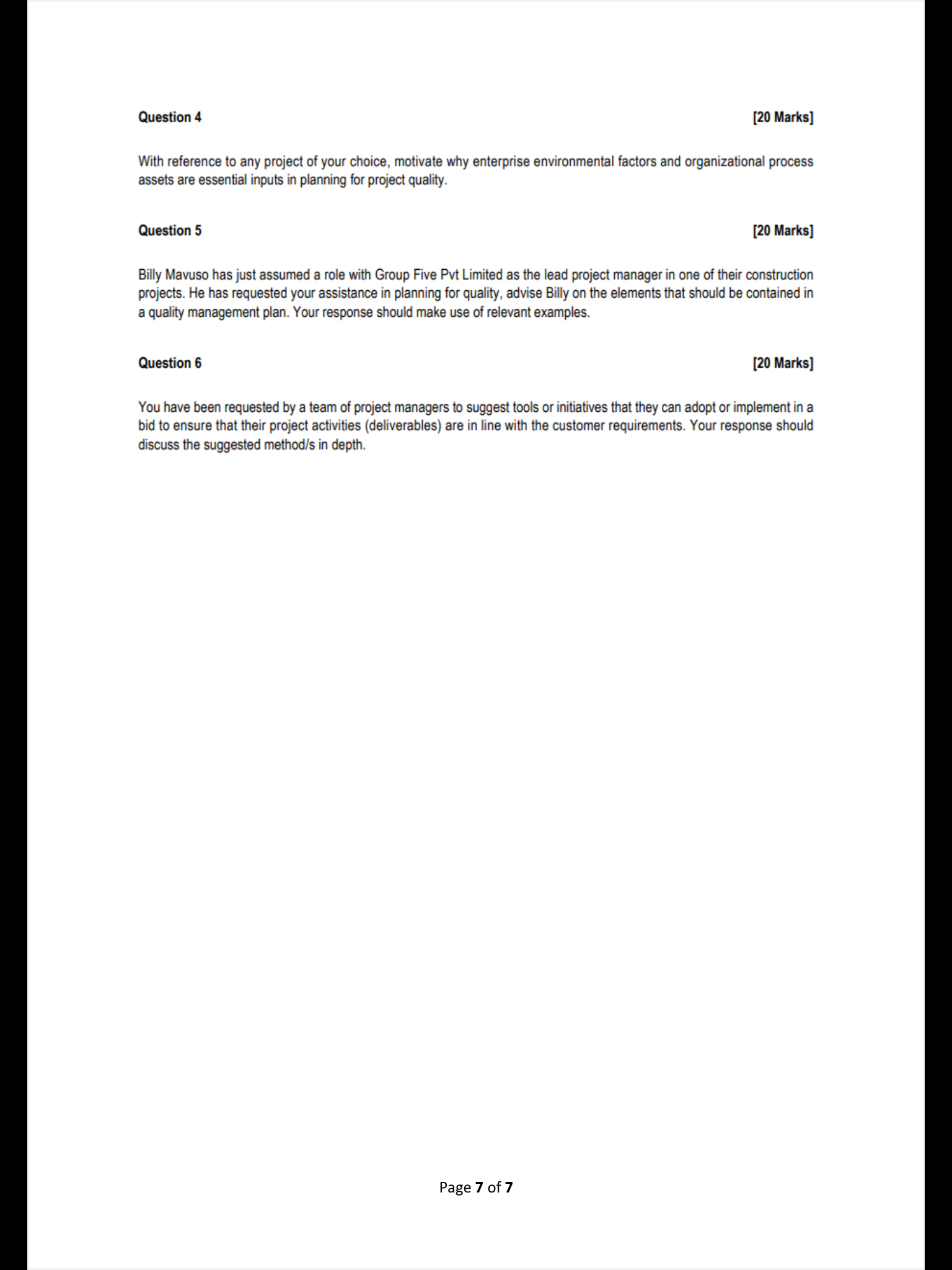  Question 4 [20 Marks] With reference to any project of your