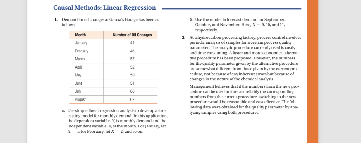  Answer question 1 Causal Methods: Linear Regression Demand for oil changes