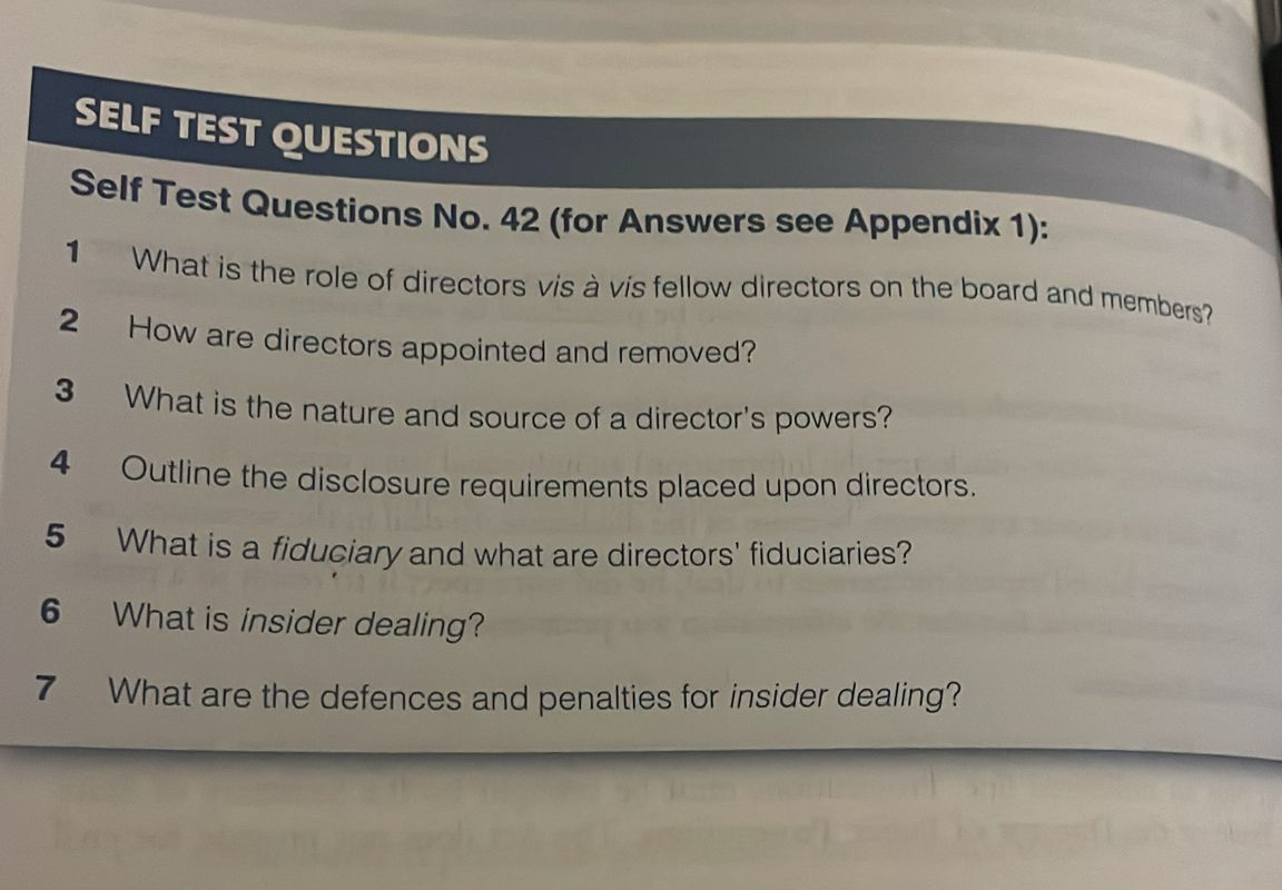  SELF TEST QUESTIONS Self Test Questions No.42(for Answers see Appendix 1):
