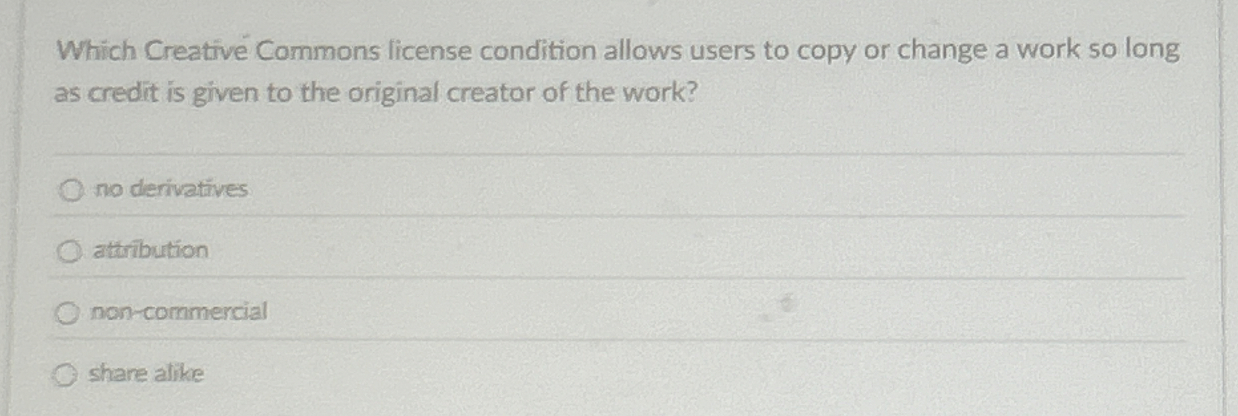  Which Creative Commons license condition allows users to copy or change