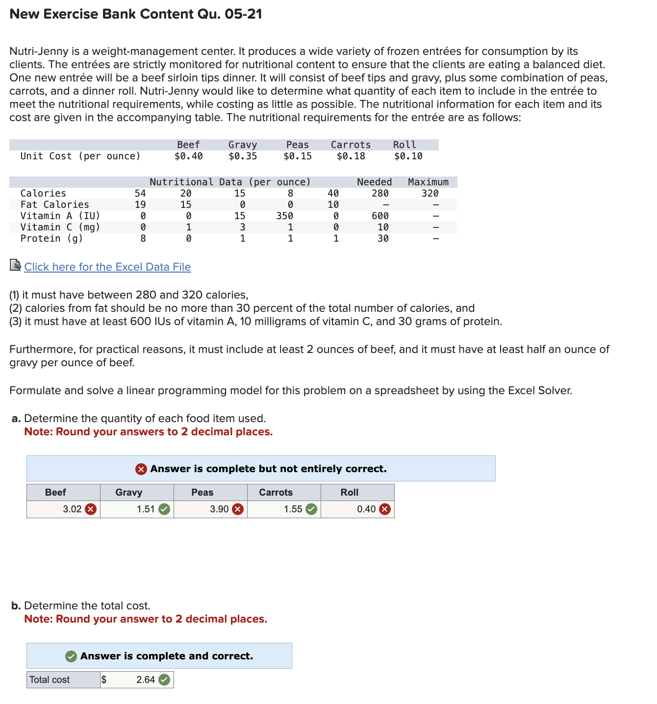  This is incorrect. The correct total cost is shown as $2.64.