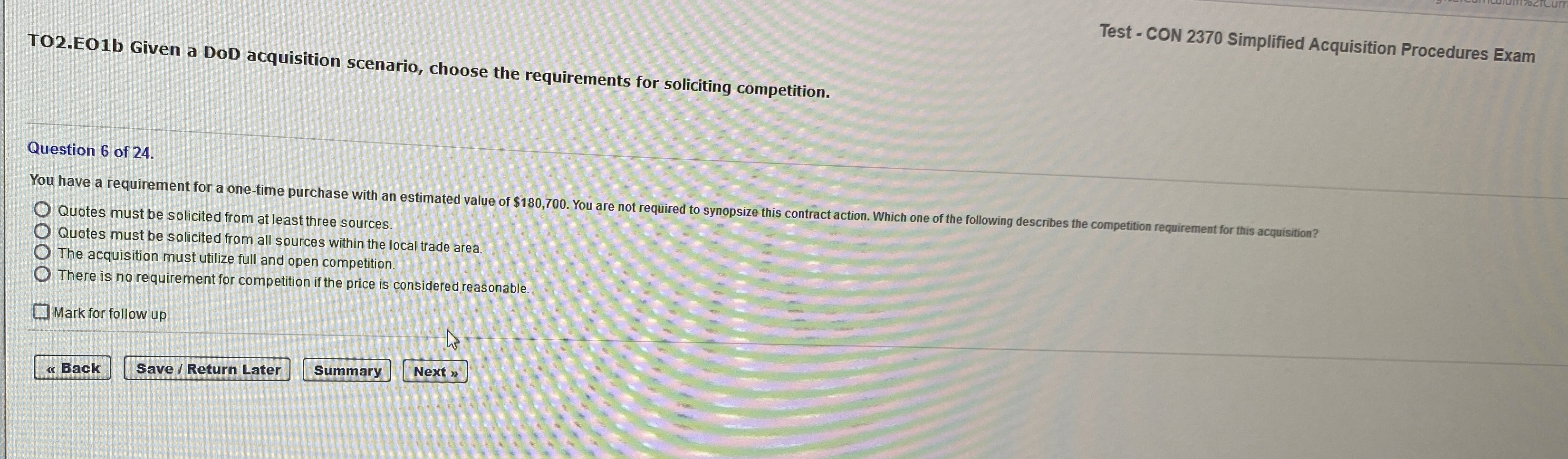  Test - CON 2370 Simplified Acquisition Procedures Exam TO2.EO1b Given a