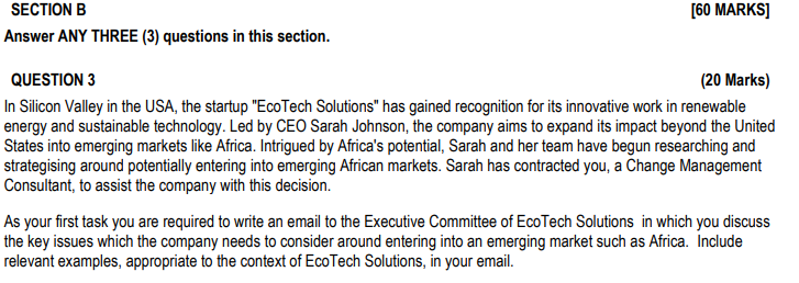  Answer ANY THREE (3) questions in this section. QUESTION 3 (20