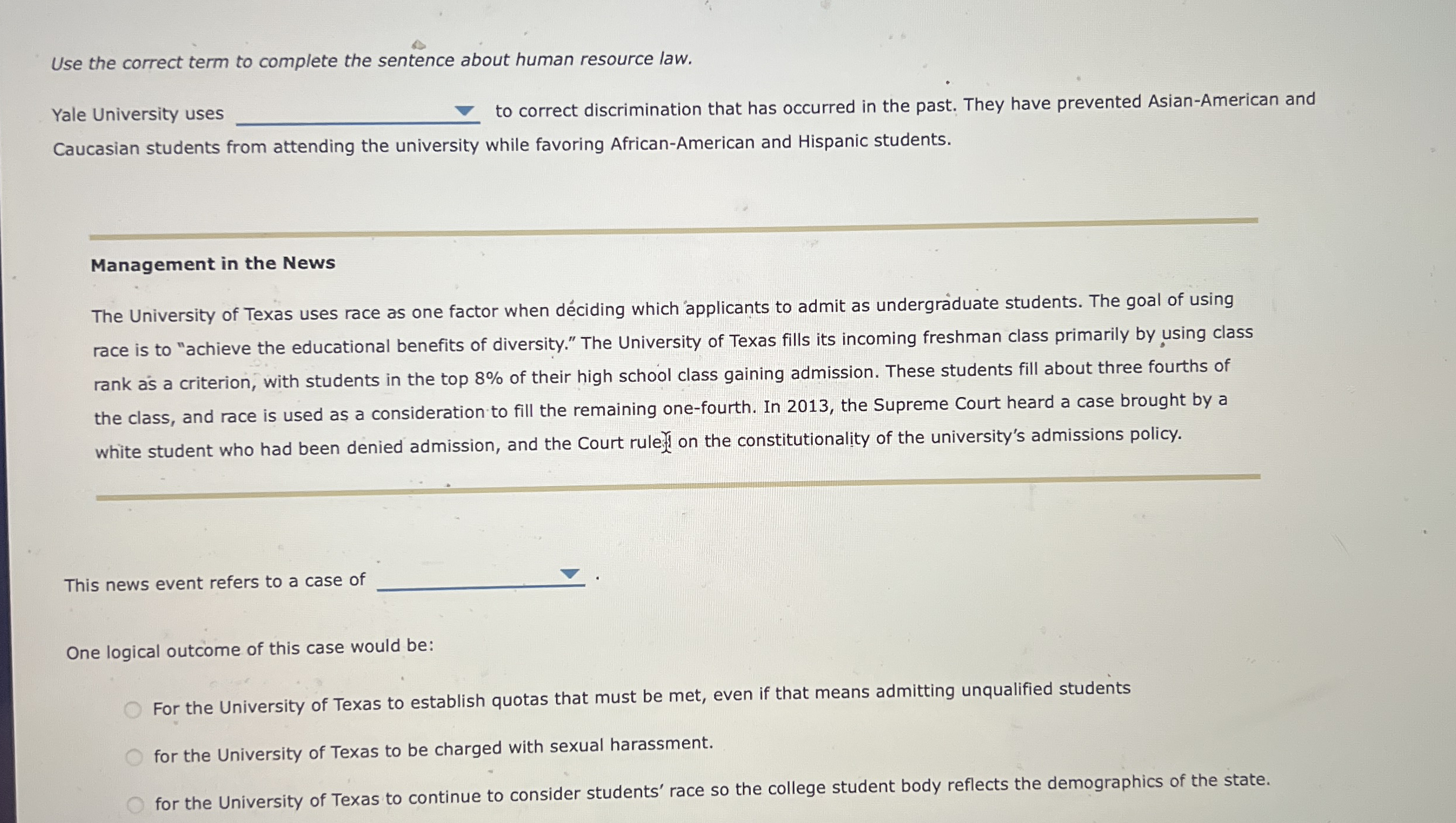  Use the correct term to complete the sentence about human resource